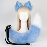 Maxbell Faux tail fox Furry Easy wearing Clip Ears for Women Teen Halloween Blue White