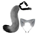 Maxbell Faux Fur Long Tail Costume Dress Fox Ears Hair Hoop Performance Gray