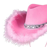 Maxbell Stylish Pink Cowboy Hat Chic Wide Brim Cowgirl Hat for Girls Party Holidays