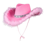 Maxbell Stylish Pink Cowboy Hat Chic Wide Brim Cowgirl Hat for Girls Party Holidays