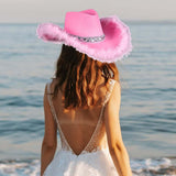 Maxbell Stylish Pink Cowboy Hat Chic Wide Brim Cowgirl Hat for Girls Party Holidays