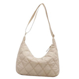 Maxbell Women Shoulder Bag Nylon Down Bag Quilted Winter Padded Tote Soft Bag Beige