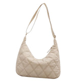 Maxbell Women Shoulder Bag Nylon Down Bag Quilted Winter Padded Tote Soft Bag Beige