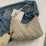 Maxbell Women Shoulder Bag Nylon Down Bag Quilted Winter Padded Tote Soft Bag Beige