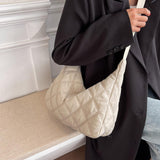 Maxbell Women Shoulder Bag Nylon Down Bag Quilted Winter Padded Tote Soft Bag Beige