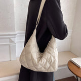 Maxbell Women Shoulder Bag Nylon Down Bag Quilted Winter Padded Tote Soft Bag Beige