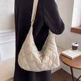 Maxbell Women Shoulder Bag Nylon Down Bag Quilted Winter Padded Tote Soft Bag Beige