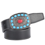 Maxbell Fashion Men Belt Casual Turquoise Buckle Adjustable Western Belt Waist Strap Black