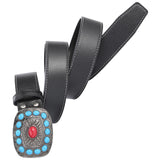 Maxbell Fashion Men Belt Casual Turquoise Buckle Adjustable Western Belt Waist Strap Black