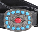 Maxbell Fashion Men Belt Casual Turquoise Buckle Adjustable Western Belt Waist Strap Black