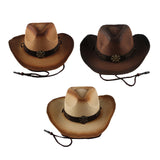 Maxbell Western Cow boy Hat Wide Brim Panama Cowgirl Hat for Summer Beach Vacation Khaki