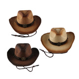 Maxbell Western Cow boy Hat Wide Brim Panama Cowgirl Hat for Summer Beach Vacation Khaki