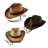 Maxbell Western Cow boy Hat Wide Brim Panama Cowgirl Hat for Summer Beach Vacation Khaki