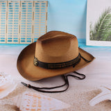 Maxbell Western Cow boy Hat Wide Brim Panama Cowgirl Hat for Summer Beach Vacation Khaki