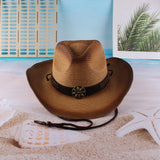 Maxbell Western Cow boy Hat Wide Brim Panama Cowgirl Hat for Summer Beach Vacation Khaki