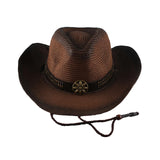 Maxbell Western Cow boy Hat Wide Brim Panama Cowgirl Hat for Summer Beach Vacation Brown