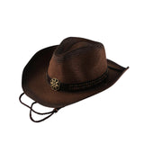 Maxbell Western Cow boy Hat Wide Brim Panama Cowgirl Hat for Summer Beach Vacation Brown