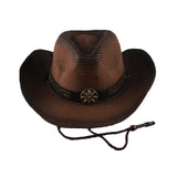 Maxbell Western Cow boy Hat Wide Brim Panama Cowgirl Hat for Summer Beach Vacation Brown