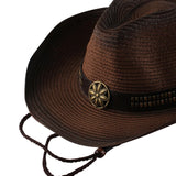 Maxbell Western Cow boy Hat Wide Brim Panama Cowgirl Hat for Summer Beach Vacation Brown