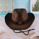 Maxbell Western Cow boy Hat Wide Brim Panama Cowgirl Hat for Summer Beach Vacation Brown