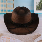 Maxbell Western Cow boy Hat Wide Brim Panama Cowgirl Hat for Summer Beach Vacation Brown