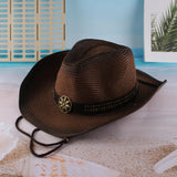 Maxbell Western Cow boy Hat Wide Brim Panama Cowgirl Hat for Summer Beach Vacation Brown