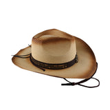 Maxbell Western Cow boy Hat Wide Brim Panama Cowgirl Hat for Summer Beach Vacation Beige