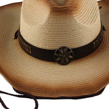 Maxbell Western Cow boy Hat Wide Brim Panama Cowgirl Hat for Summer Beach Vacation Beige