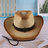 Maxbell Western Cow boy Hat Wide Brim Panama Cowgirl Hat for Summer Beach Vacation Beige