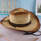 Maxbell Western Cow boy Hat Wide Brim Panama Cowgirl Hat for Summer Beach Vacation Beige