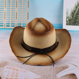 Maxbell Western Cow boy Hat Wide Brim Panama Cowgirl Hat for Summer Beach Vacation Beige