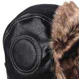 Maxbell Winter Trooper Hat Windproof PU Leather Cold Proof Ear Flaps Snow Ski Black