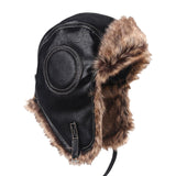 Maxbell Winter Trooper Hat Windproof PU Leather Cold Proof Ear Flaps Snow Ski Black