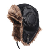 Maxbell Winter Trooper Hat Windproof PU Leather Cold Proof Ear Flaps Snow Ski Black