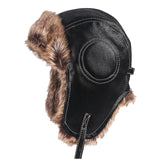 Maxbell Winter Trooper Hat Windproof PU Leather Cold Proof Ear Flaps Snow Ski Black