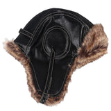 Maxbell Winter Trooper Hat Windproof PU Leather Cold Proof Ear Flaps Snow Ski Black