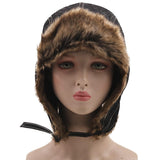 Maxbell Winter Trooper Hat Windproof PU Leather Cold Proof Ear Flaps Snow Ski Black