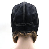 Maxbell Winter Trooper Hat Windproof PU Leather Cold Proof Ear Flaps Snow Ski Black