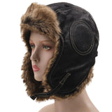 Maxbell Winter Trooper Hat Windproof PU Leather Cold Proof Ear Flaps Snow Ski Black