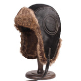 Maxbell Winter Trooper Hat Windproof PU Leather Cold Proof Ear Flaps Snow Ski Black