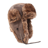 Maxbell Winter Trooper Hat Windproof PU Leather Cold Proof Ear Flaps Snow Ski Button Coffee