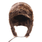 Maxbell Winter Trooper Hat Windproof PU Leather Cold Proof Ear Flaps Snow Ski Button Coffee