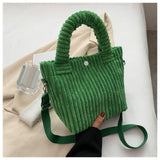 Maxbell Fashion Corduroy Tote Bag Casual Bucket Pouch Handbags Shopping Travel green