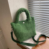 Maxbell Fashion Corduroy Tote Bag Casual Bucket Pouch Handbags Shopping Travel green