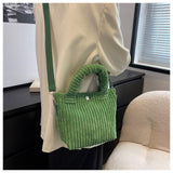 Maxbell Fashion Corduroy Tote Bag Casual Bucket Pouch Handbags Shopping Travel green