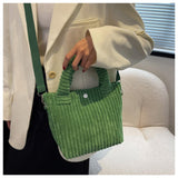 Maxbell Fashion Corduroy Tote Bag Casual Bucket Pouch Handbags Shopping Travel green