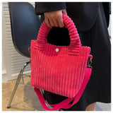 Maxbell Fashion Corduroy Tote Bag Casual Bucket Pouch Handbags Shopping Travel pink