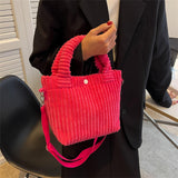 Maxbell Fashion Corduroy Tote Bag Casual Bucket Pouch Handbags Shopping Travel pink