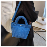 Maxbell Fashion Corduroy Tote Bag Casual Bucket Pouch Handbags Shopping Travel blue