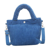 Maxbell Fashion Corduroy Tote Bag Casual Bucket Pouch Handbags Shopping Travel blue